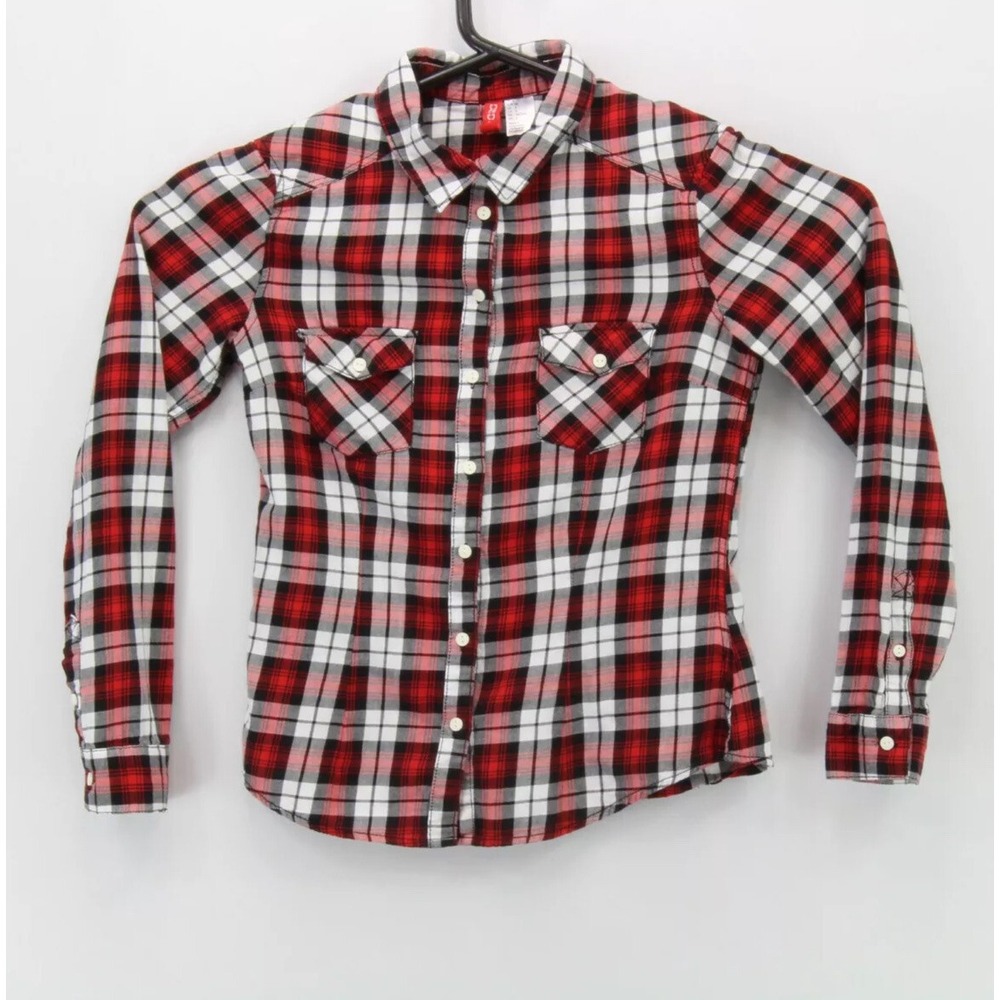 Divided Womens Button Up LS Collared Flannel Shirt Size 6 Multicolor Plaid